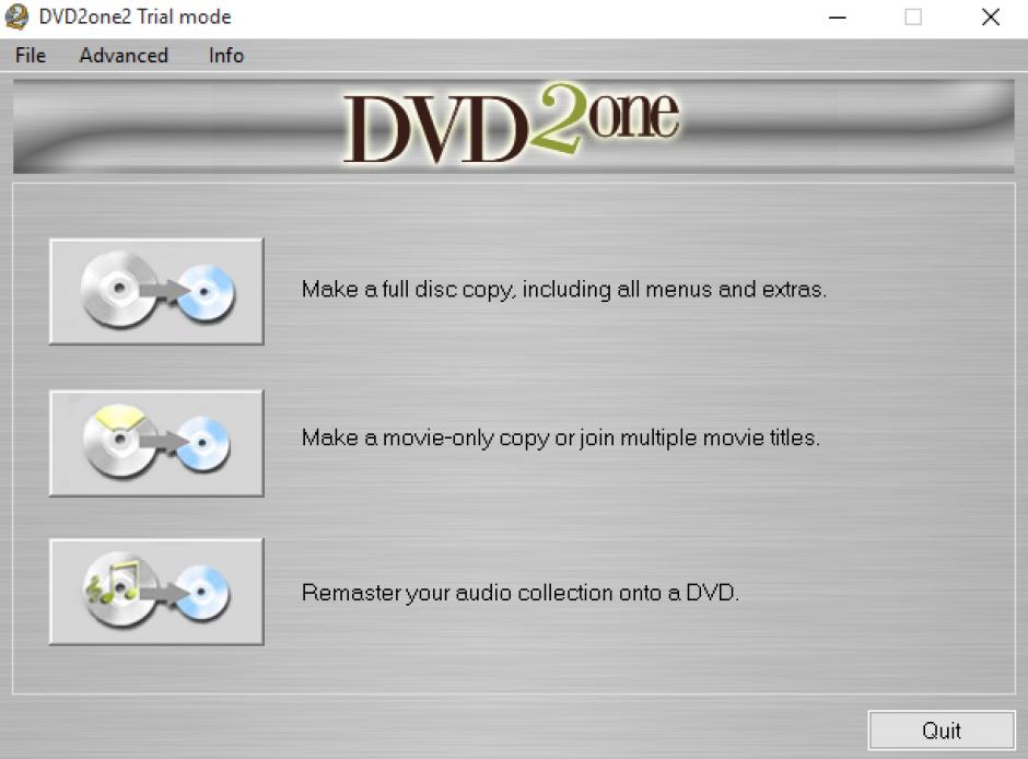 DVD2one main screen
