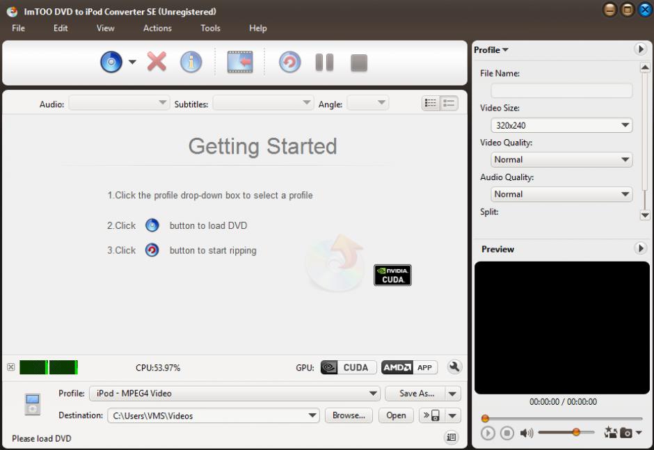 ImTOO DVD to iPod Converter SE main screen