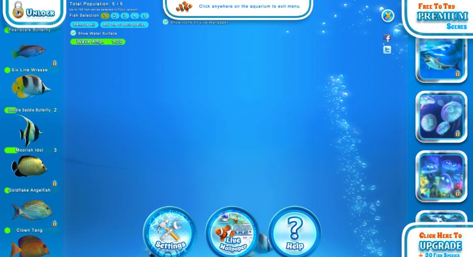 Sim Aquarium main screen