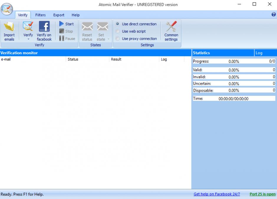 Atomic Mail Verifier main screen