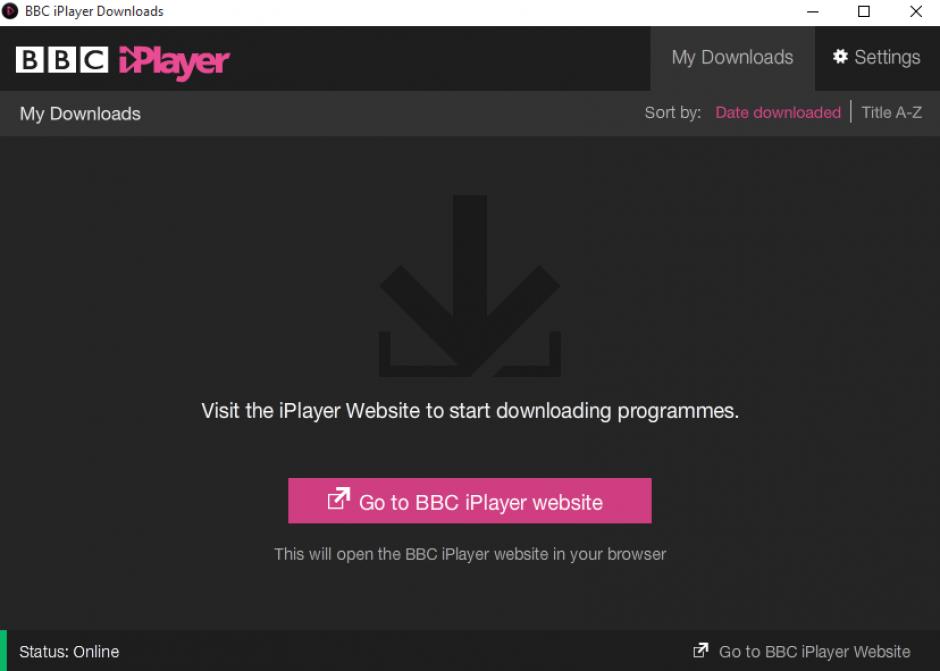 BBC iPlayer Downloads main screen