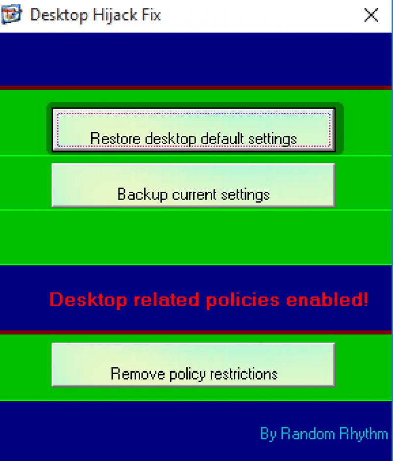 Desktop Hijack Fix main screen