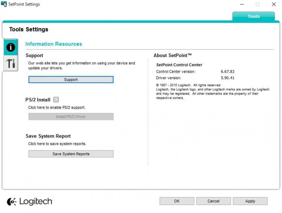 Logitech SetPoint main screen