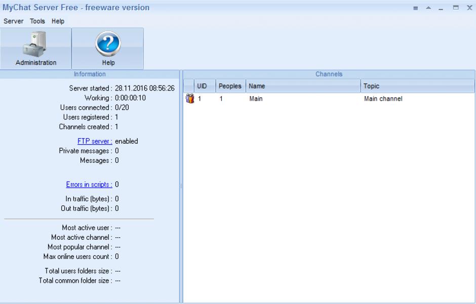 MyChat Server main screen