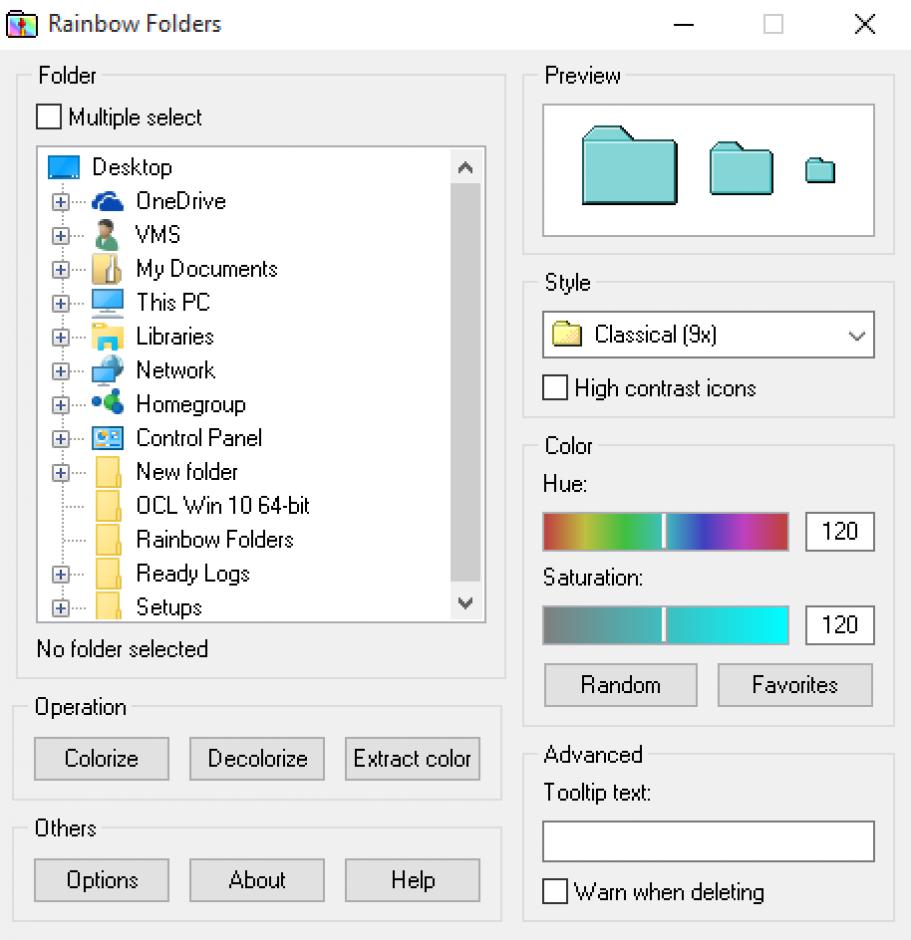 Rainbow Folders main screen