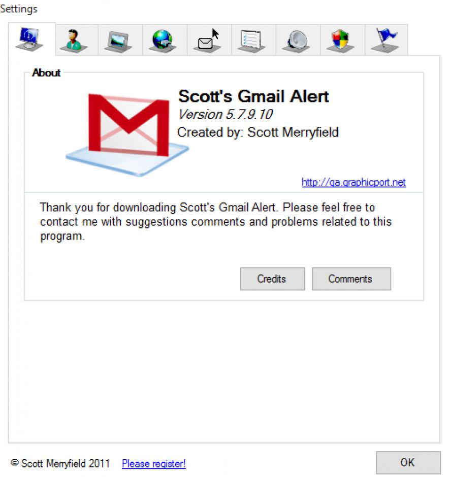 Scott's Gmail Alert main screen