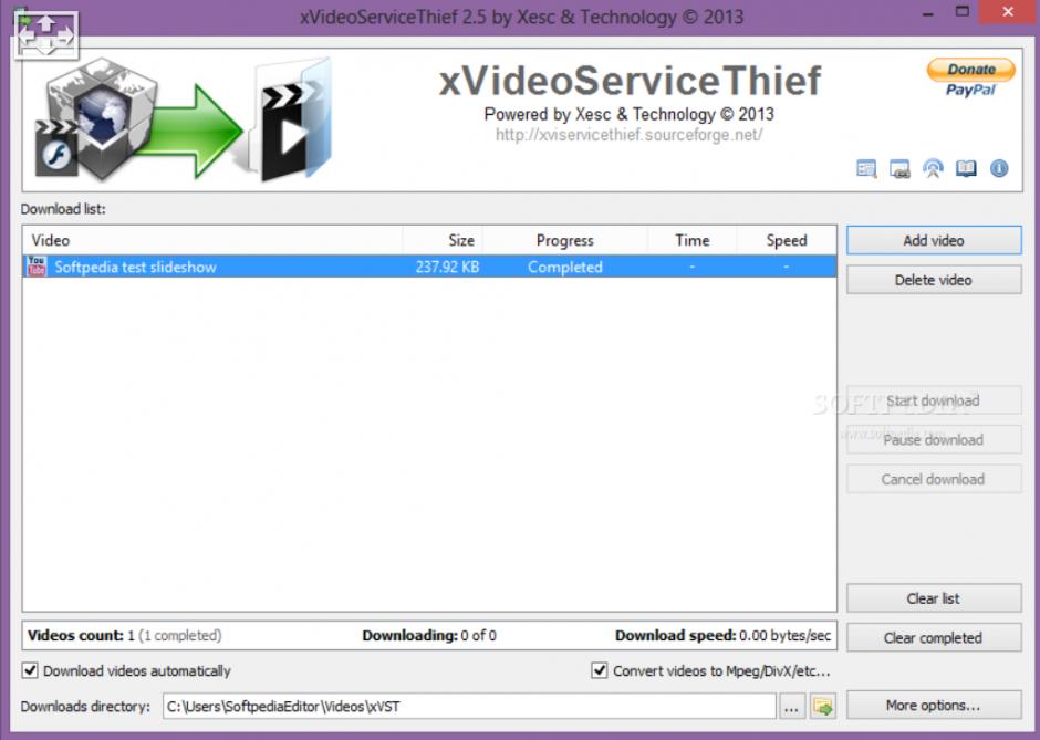 xVideoService Thief main screen