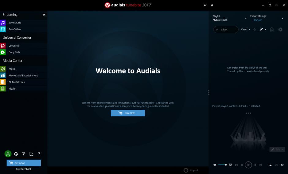 Audials Tunebite 2017 main screen