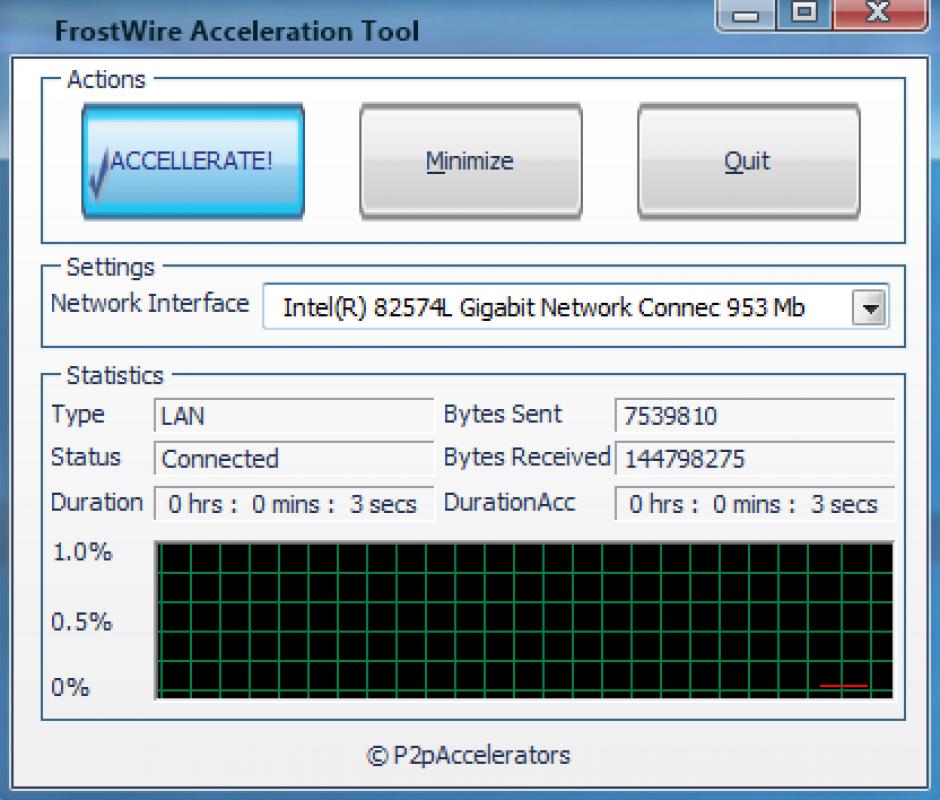 FrostWire Acceleration Tool main screen