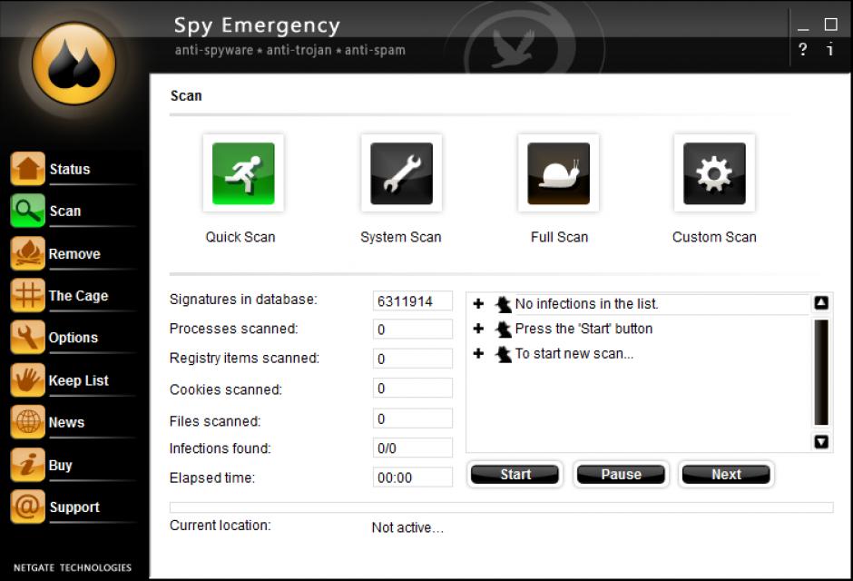 Spy Emergency main screen