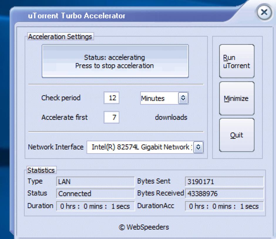 uTorrent Turbo Accelerator main screen