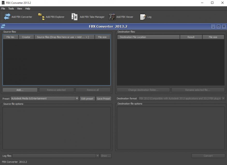 Autodesk FBX Converter main screen