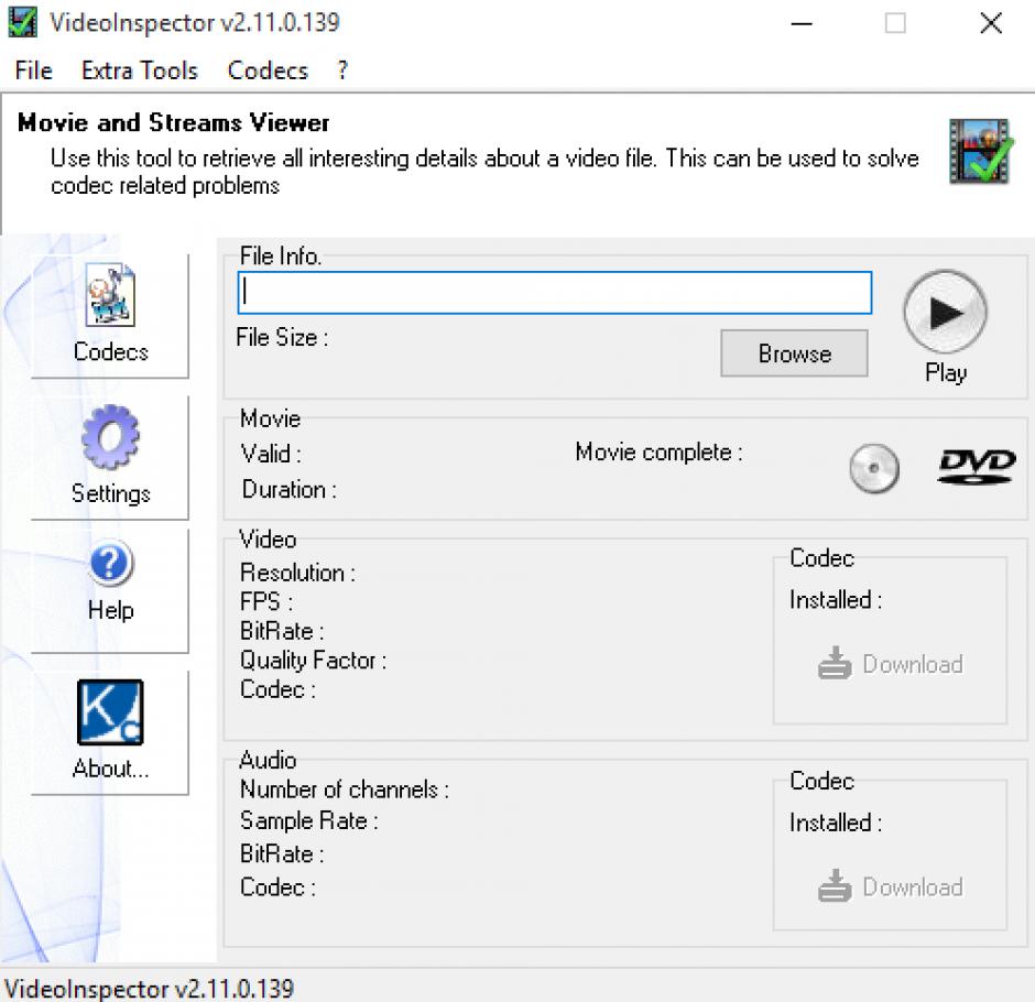 KC Softwares VideoInspector main screen