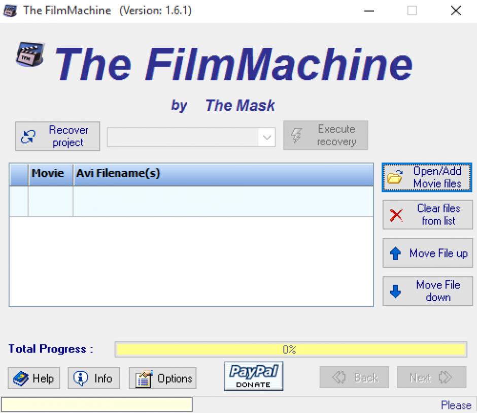 The FilmMachine main screen