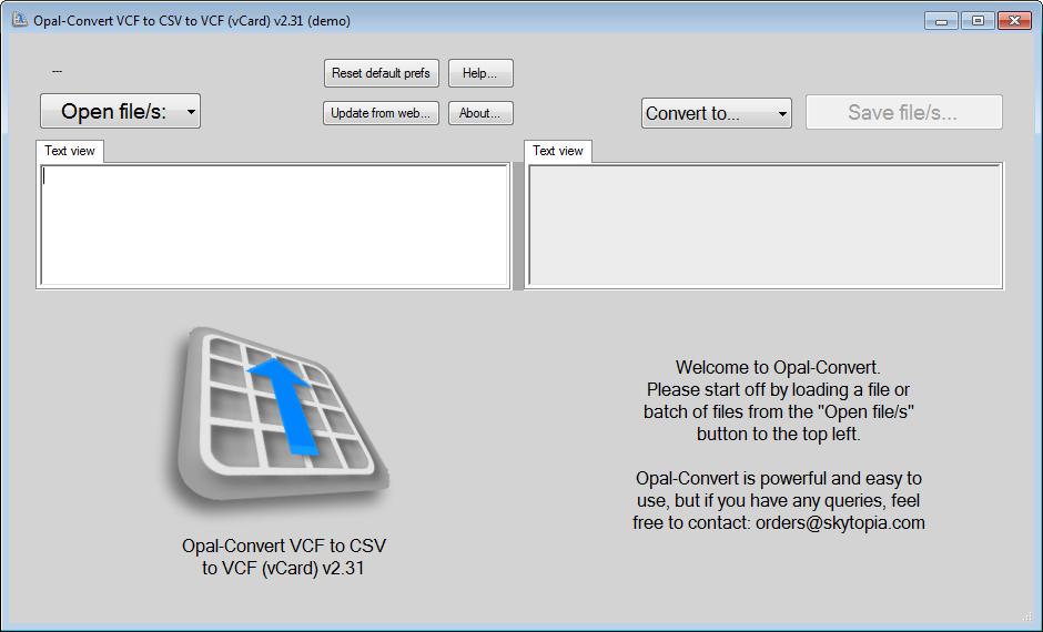 Opal-Convert CSV VCF - LITE main screen