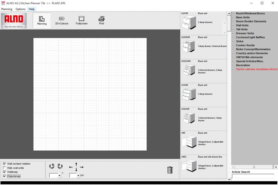 ALNO Kitchen Planner 15b main screen