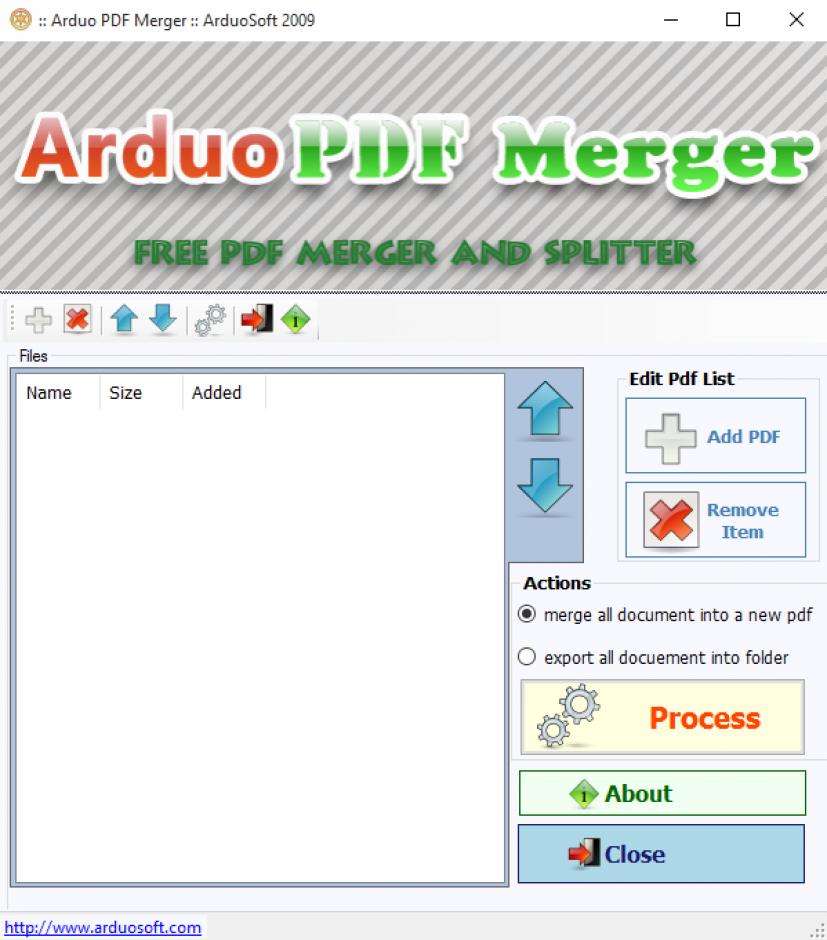 Arduo Pdf Merger main screen