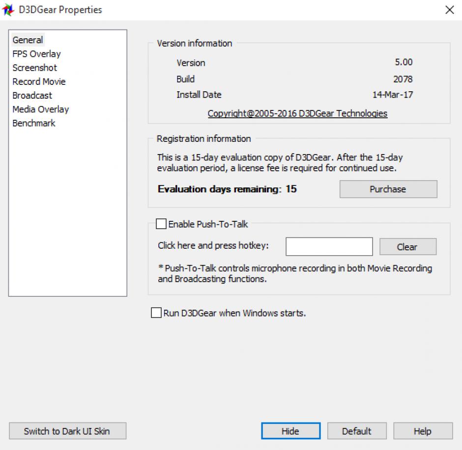D3DGear main screen