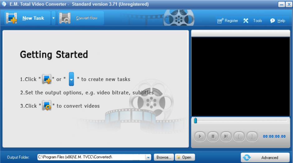 E.M. Total Video Converter Command Line main screen