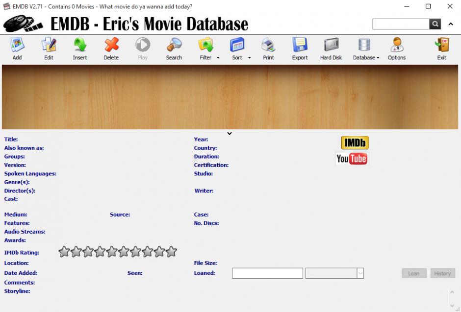 EMDB main screen