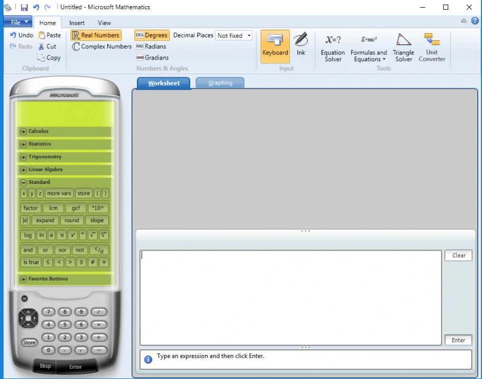 Microsoft Mathematics main screen
