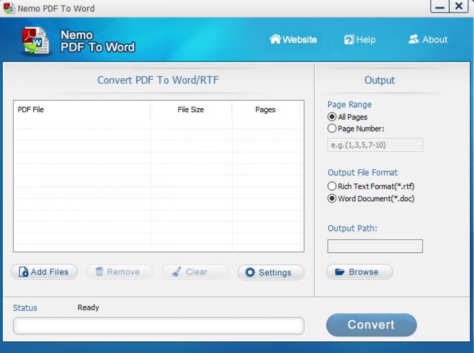Nemo PDF To Word main screen