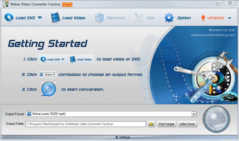 Nokia Video Converter Factory main screen
