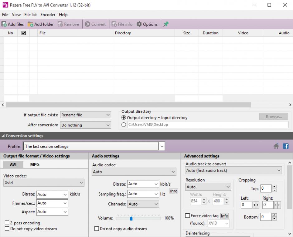 Pazera Free FLV to AVI Converter main screen