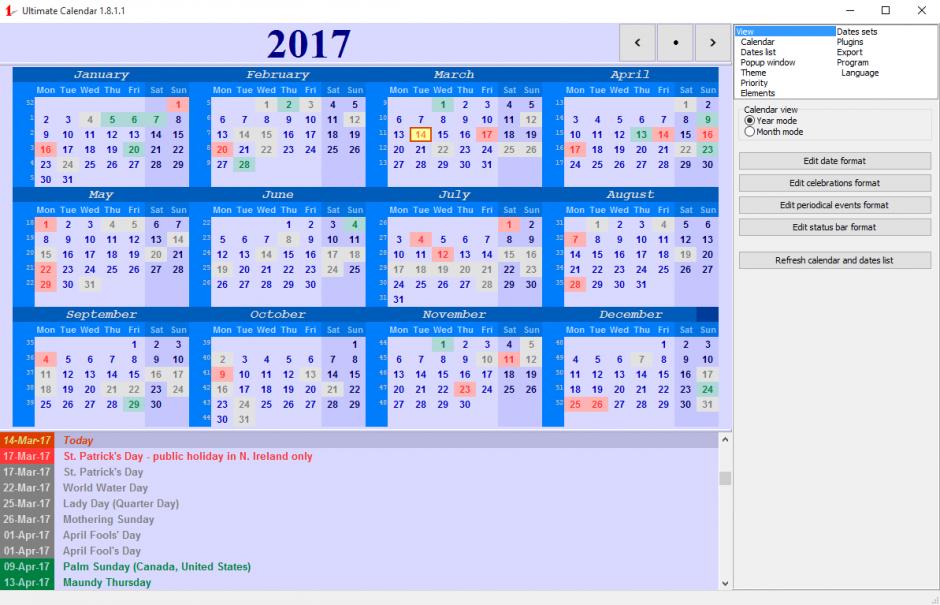 Ultimate Calendar main screen