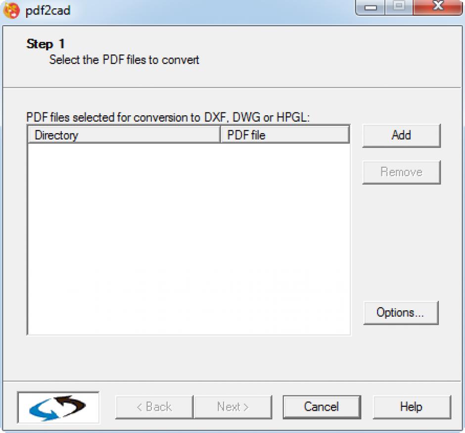 pdf2cad main screen