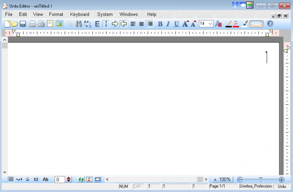 Urdu Editor main screen