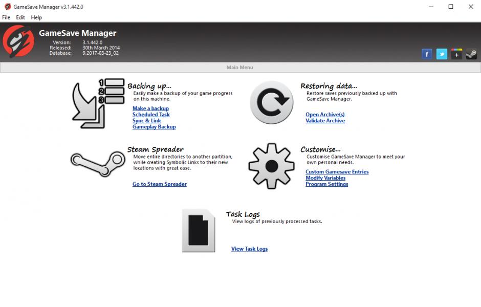GameSave Manager main screen