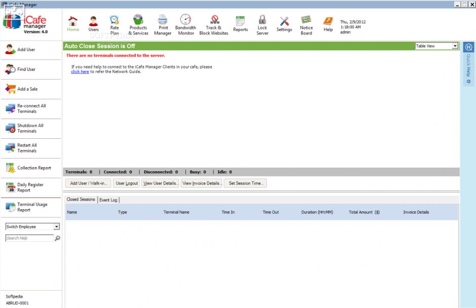 iCafe Manager main screen