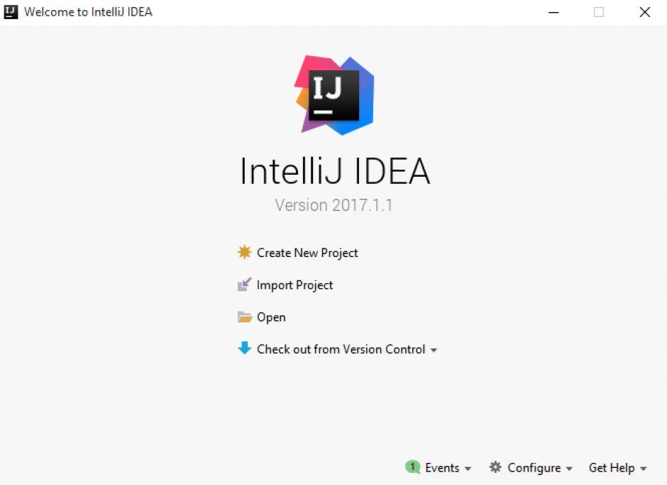 IntelliJ IDEA 2017 main screen