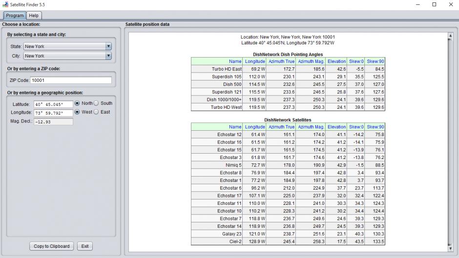 SatFinder main screen