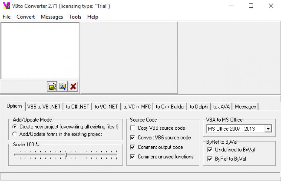 VBto Converter main screen