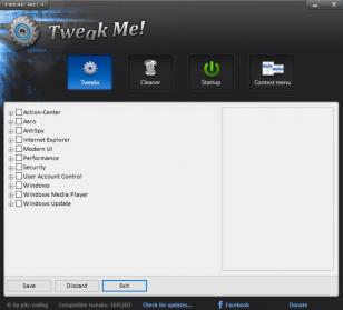 TweakMe! main screen