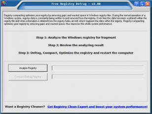 Free Registry Defrag main screen