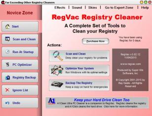 RegVac Registry Cleaner main screen