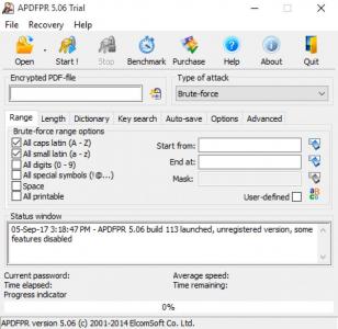 Advanced PDF Password Recovery Pro main screen