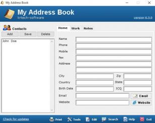 My Address Book main screen