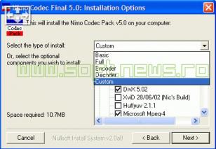 Nimo Codec Pack main screen