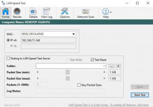 LAN Speed Test main screen