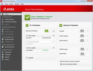 Avira Free Antivirus main screen
