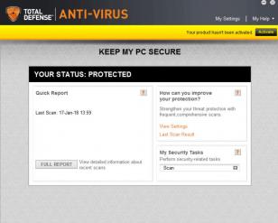 Total Defense Anti-Virus main screen