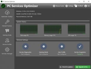 PC Services Optimizer main screen