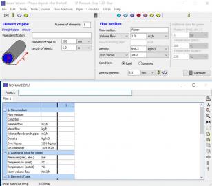 SF Pressure Drop main screen