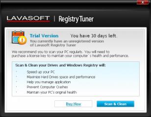 Lavasoft Registry Tuner 2011 main screen