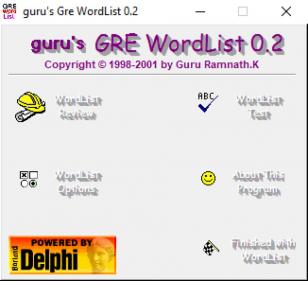 Guru's GRE Wordlist main screen
