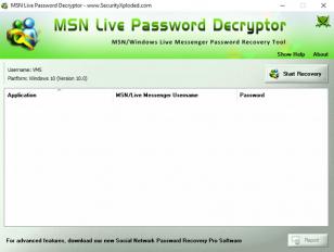 MSN Live Password Decryptor main screen